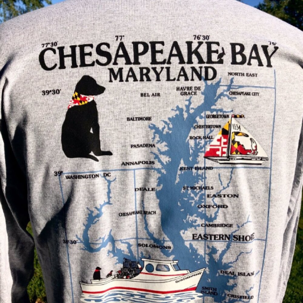 Chesapeake Bay Maryland Map Short Sleeve T-Shirt - NEW Fast Ship
